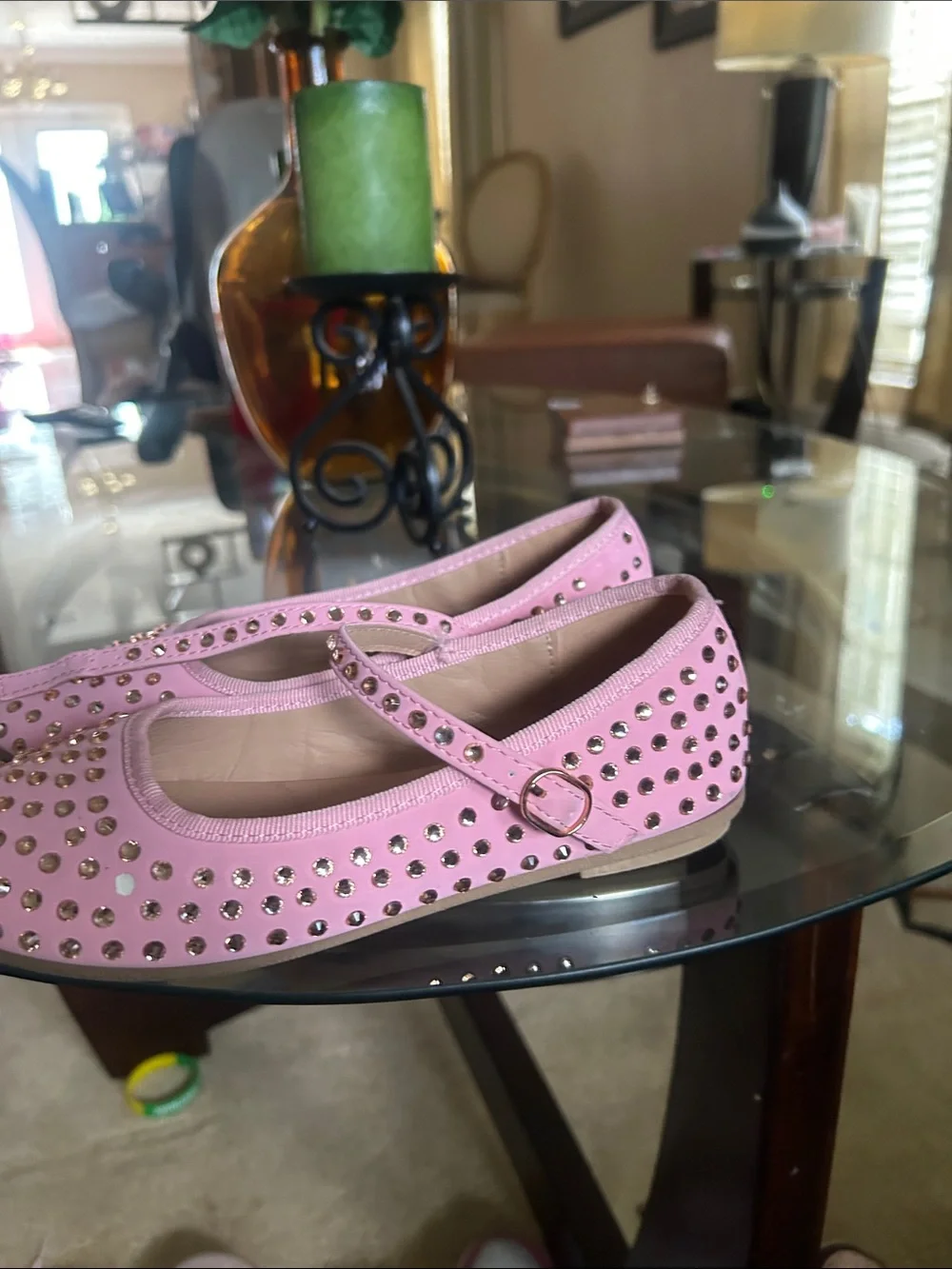 Pink Studded Mary Jane Flats