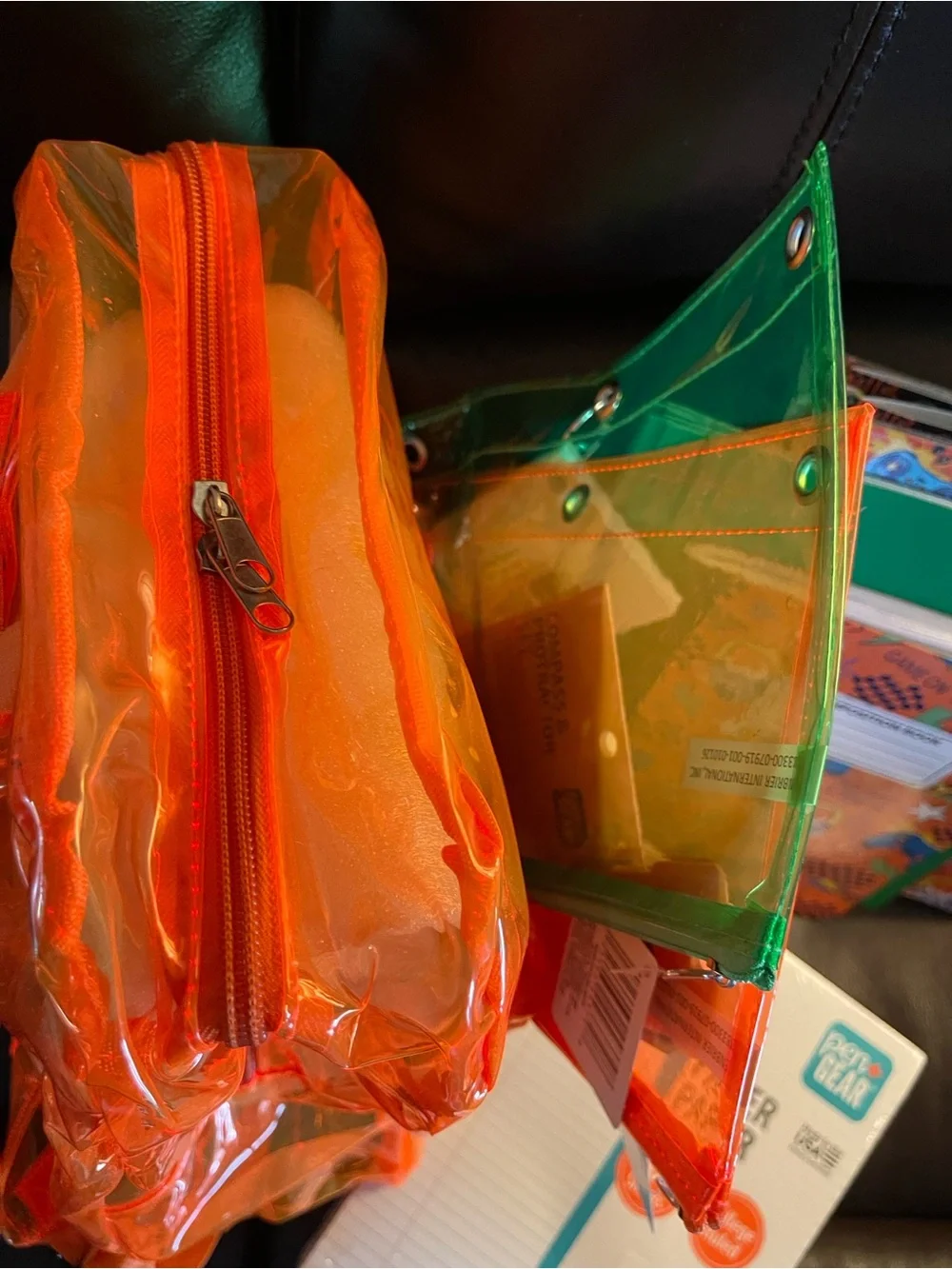 Neon Orange Clear Backpack with School Supplies