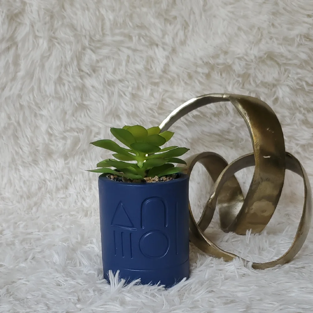 Navy Blue Southwestern Plant Pot Native American Symbols Faux Succulent Plant