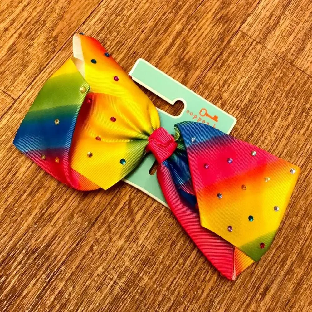 Copper Key Large Rainbow Multicolored Rhinestone Jumbo Hair Bow