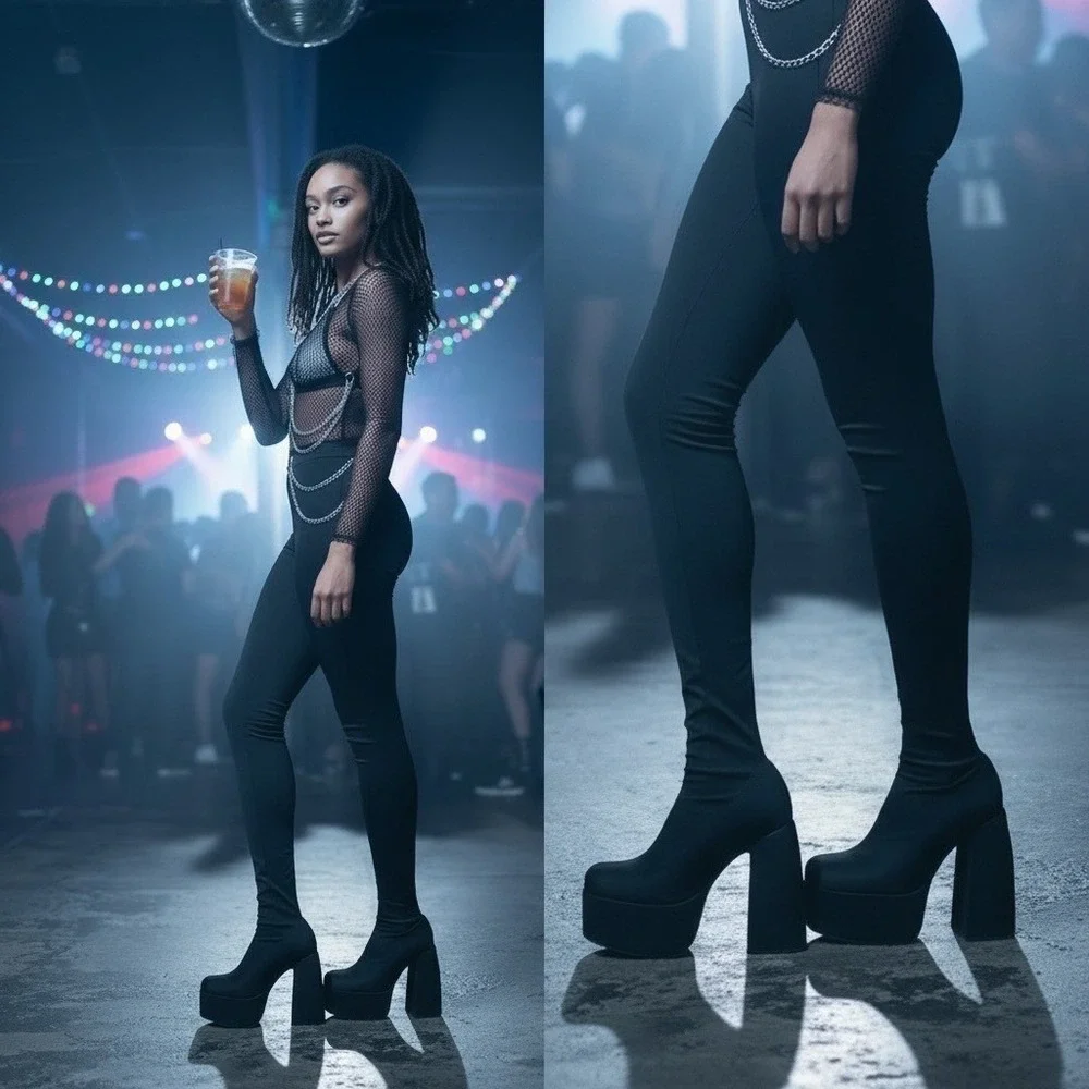 Azalea Wang Heyhey Black Platform‎ Pant Boots 7.5 Clubwear baddie 90s Goth NIB