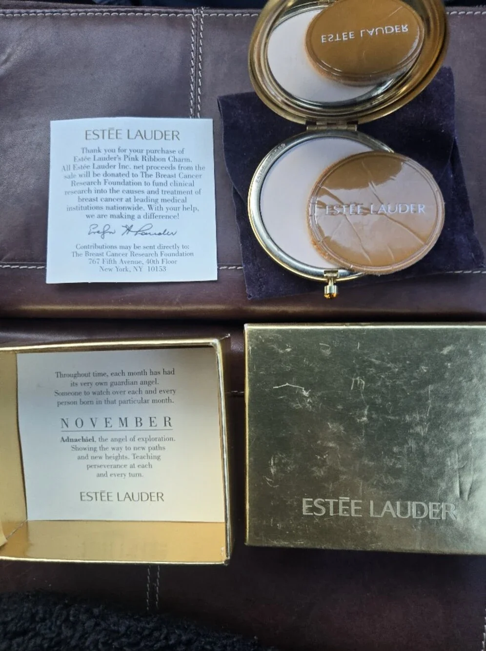 Estee Lauder Gold Compact Case with Logo