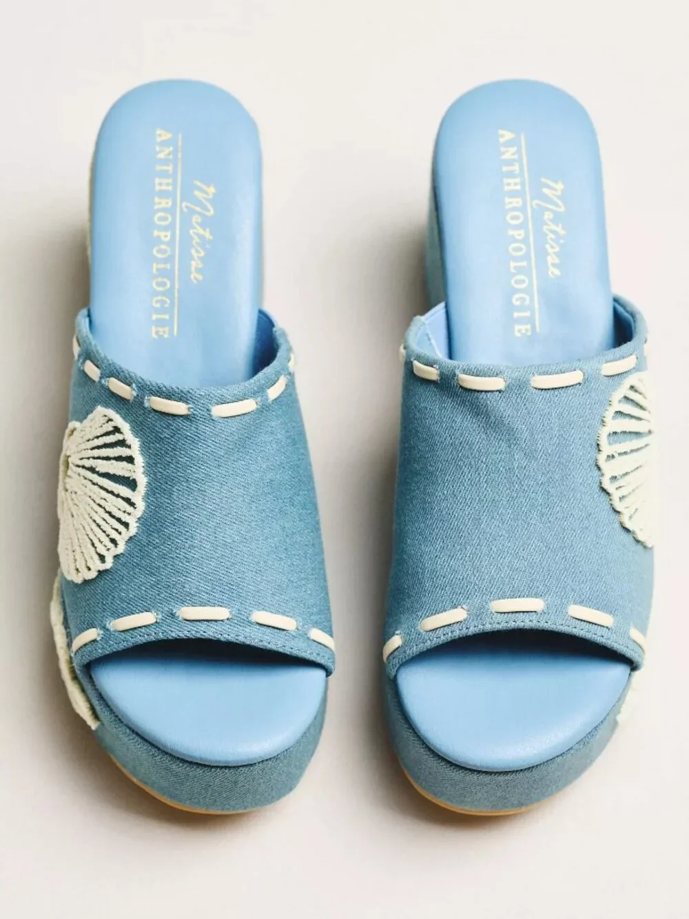 Anthropologie Matisse Exclusive Embroidered Platform Heeled Sandals Dark Denim 8