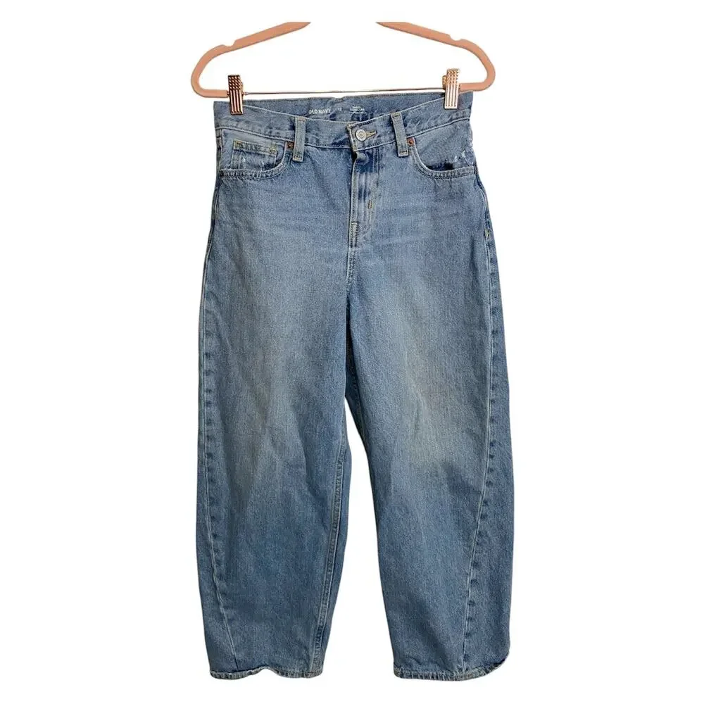 Old Navy Boys Baggy Barrel Leg Blue Jeans Pants Med Wash Adj Waist 12