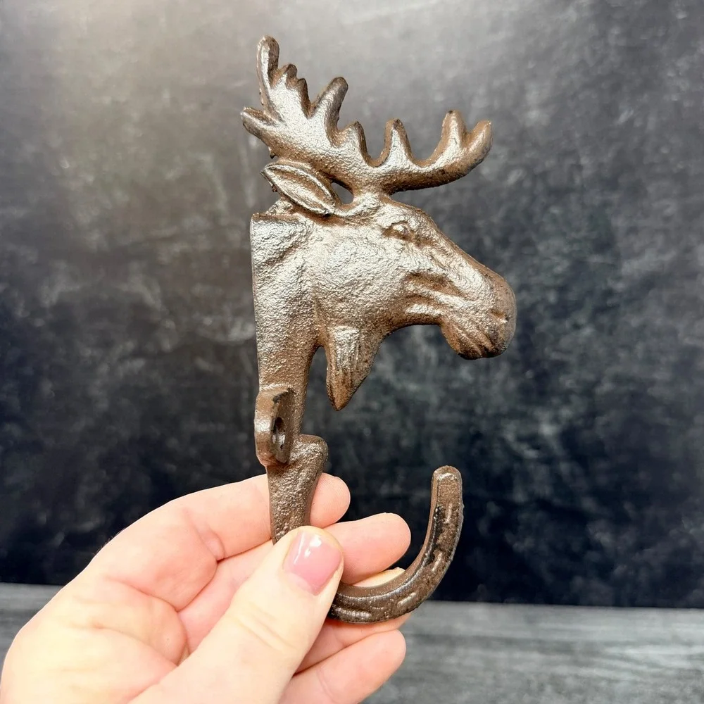 Moose Wall Hook Rustic Cast Iron Brown Vintage Style Lodge Cabin Decor Single