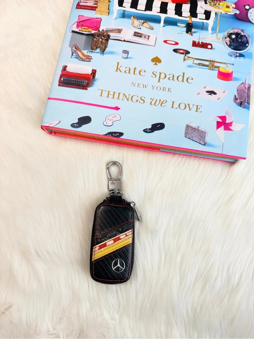 Mercedes-Benz Black Leather Key Holder with Red and Yellow Stripe