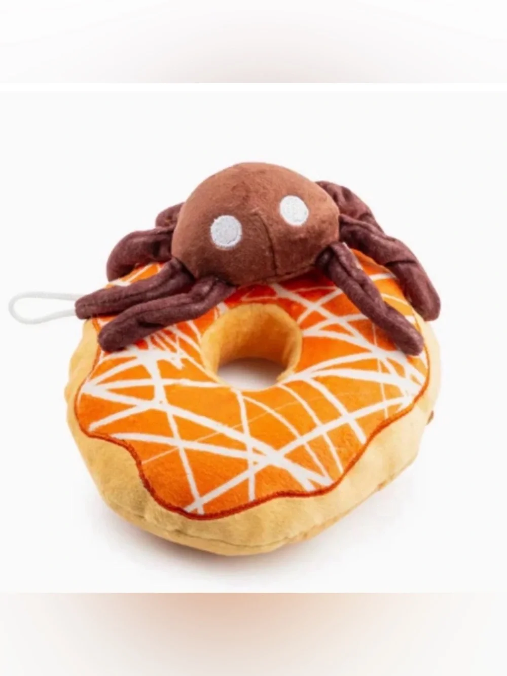 Plush Donut Toy with Brown Spider Accent