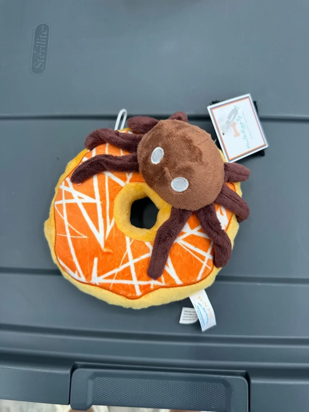 Plush Donut Toy with Brown Spider Accent