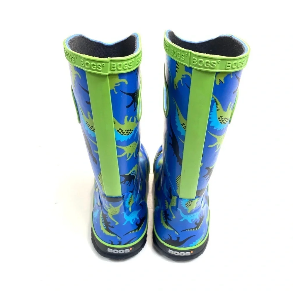 Bogs Paddle at Dino Dinosaurs Print Knee high Rain Boot Blue Size 4 Youth NWOT