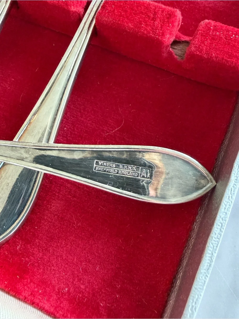 Viners Sheffield England Silverplate Spoons Set in Red Case EPNS