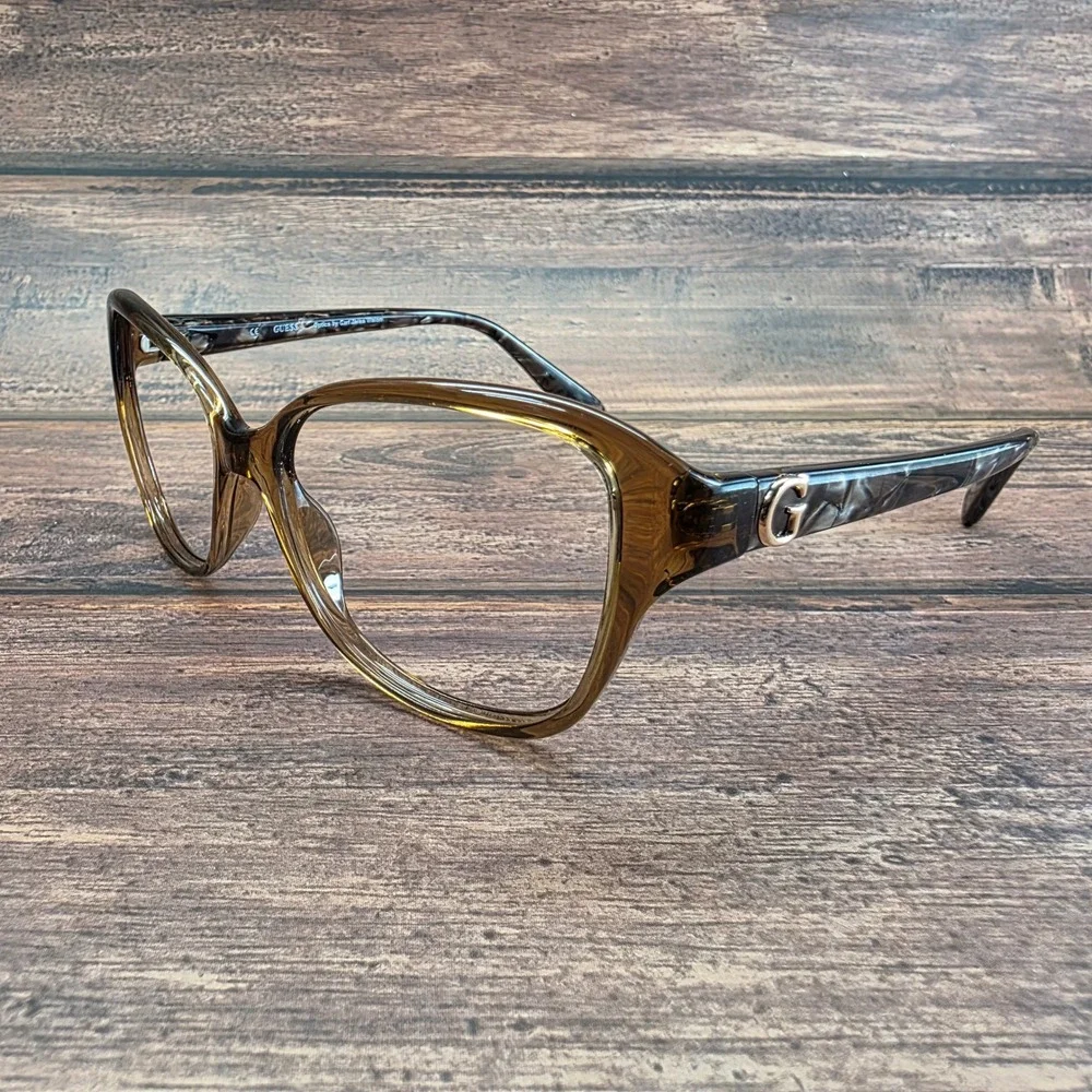 Guess GU 7355 BRN-34 Brown Cat Eye Eyeglass Frames Gold Logo 55-15-135