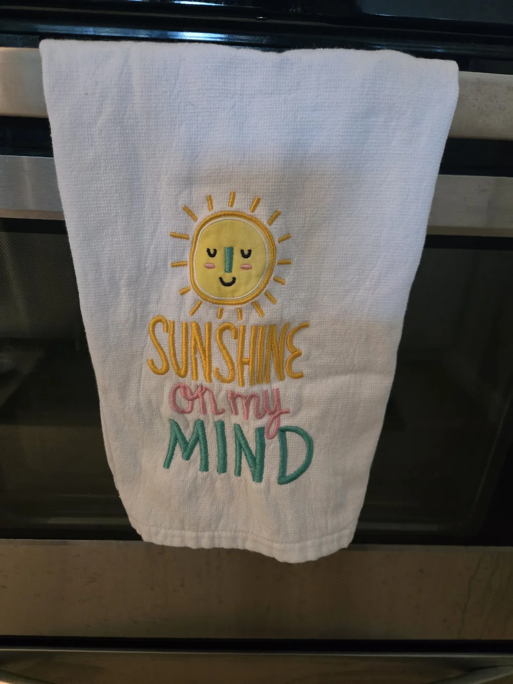 Sunshine On My Mind Embroidered Kitchen Towel - White