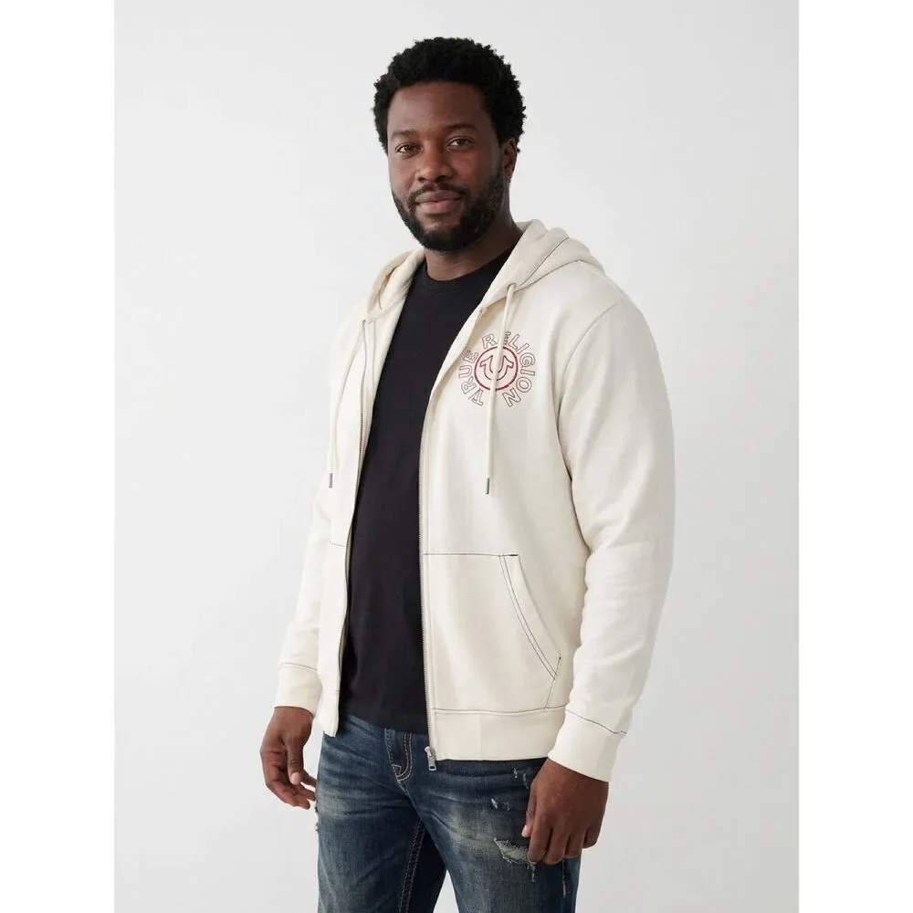 Mens True Religion Buddha Face Zip Hoodie