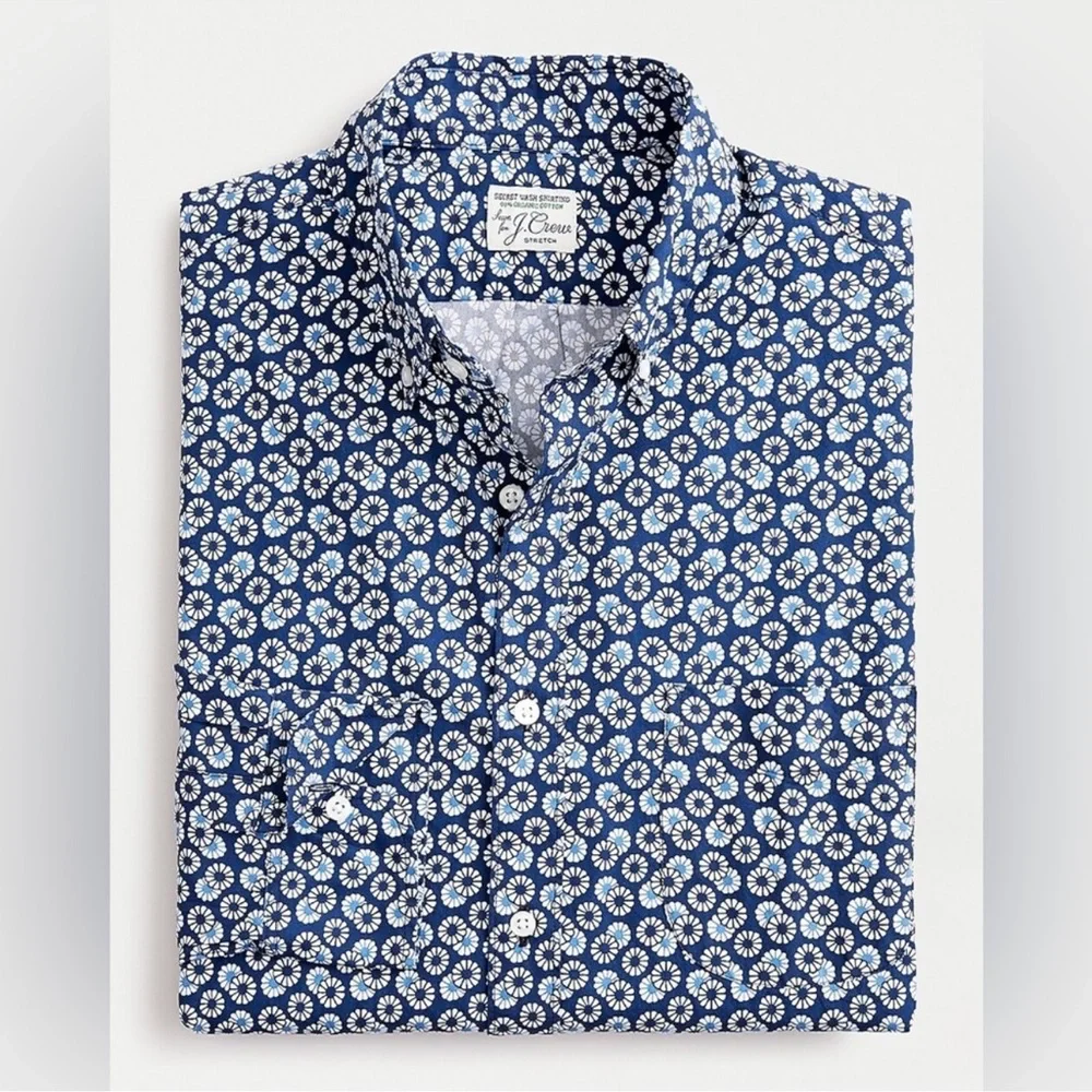 J.‎ Crew Stretch Secret Wash Shirt In Floral Print Organic Cotton Size Small