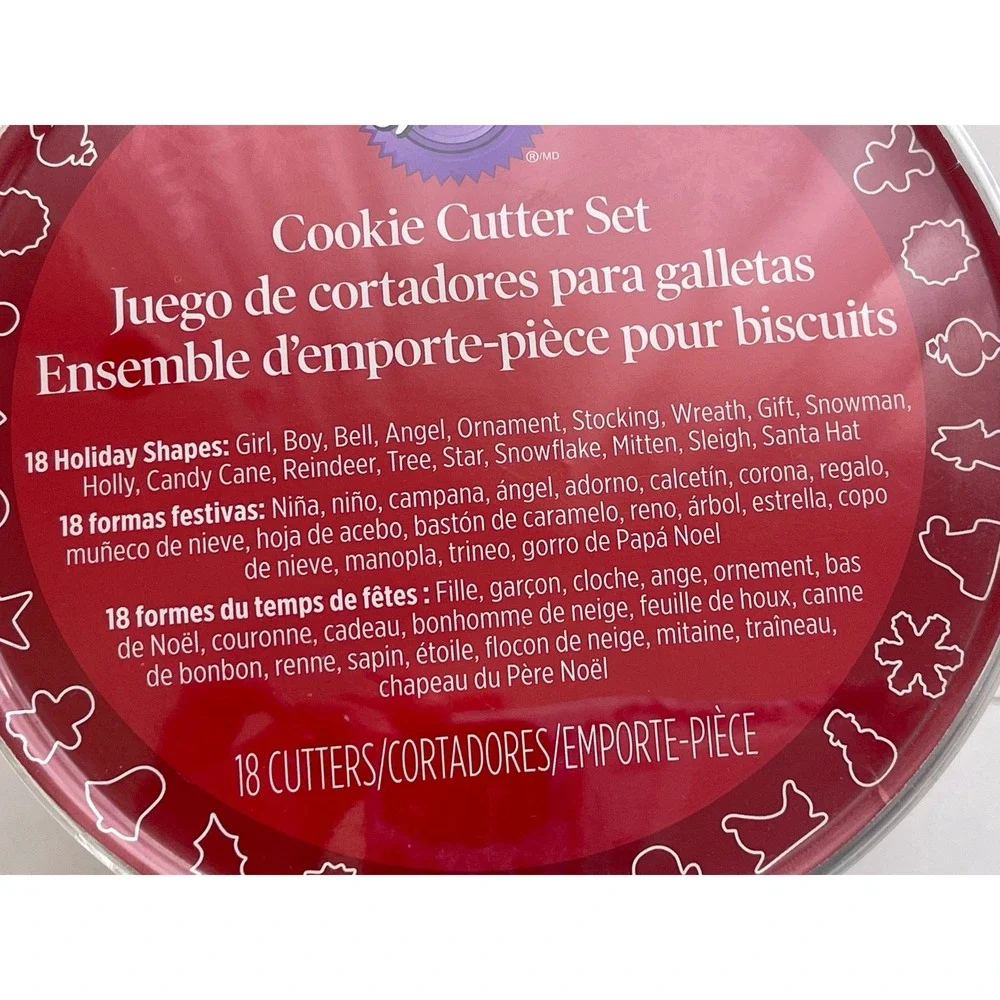 Wilton 18‎ Piece Metal Holiday Cookie Cutter Set Christmas Shapes Storage Bucket