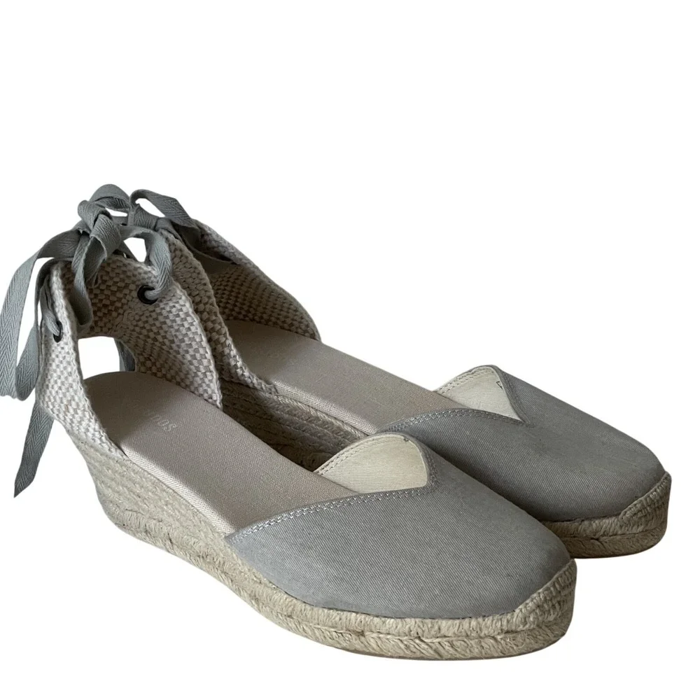 Soludos Marseille‎ Linen Wedge Espadrilles Sage Gray 9.5 EU 40
