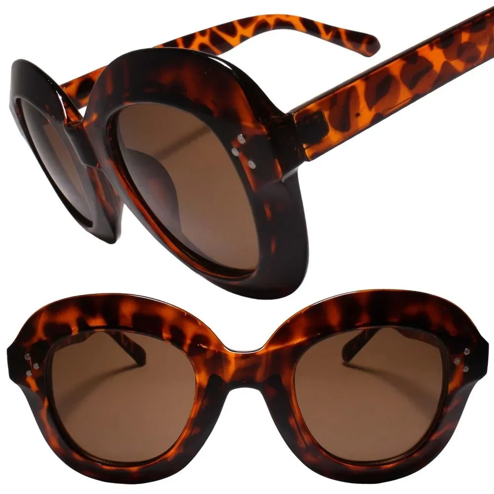 Classy Exotic Silver Studded Thick Frame 80s Hip Hop Swagger Tortoise Sunglasses