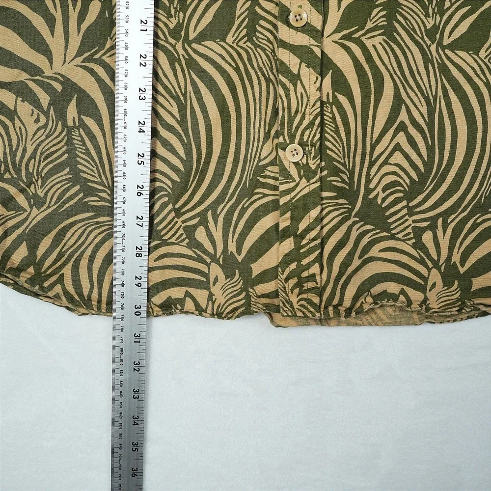 Banana Republic Zebra Expedition Linen Cotton Shirt Mens L Olive Green Safari