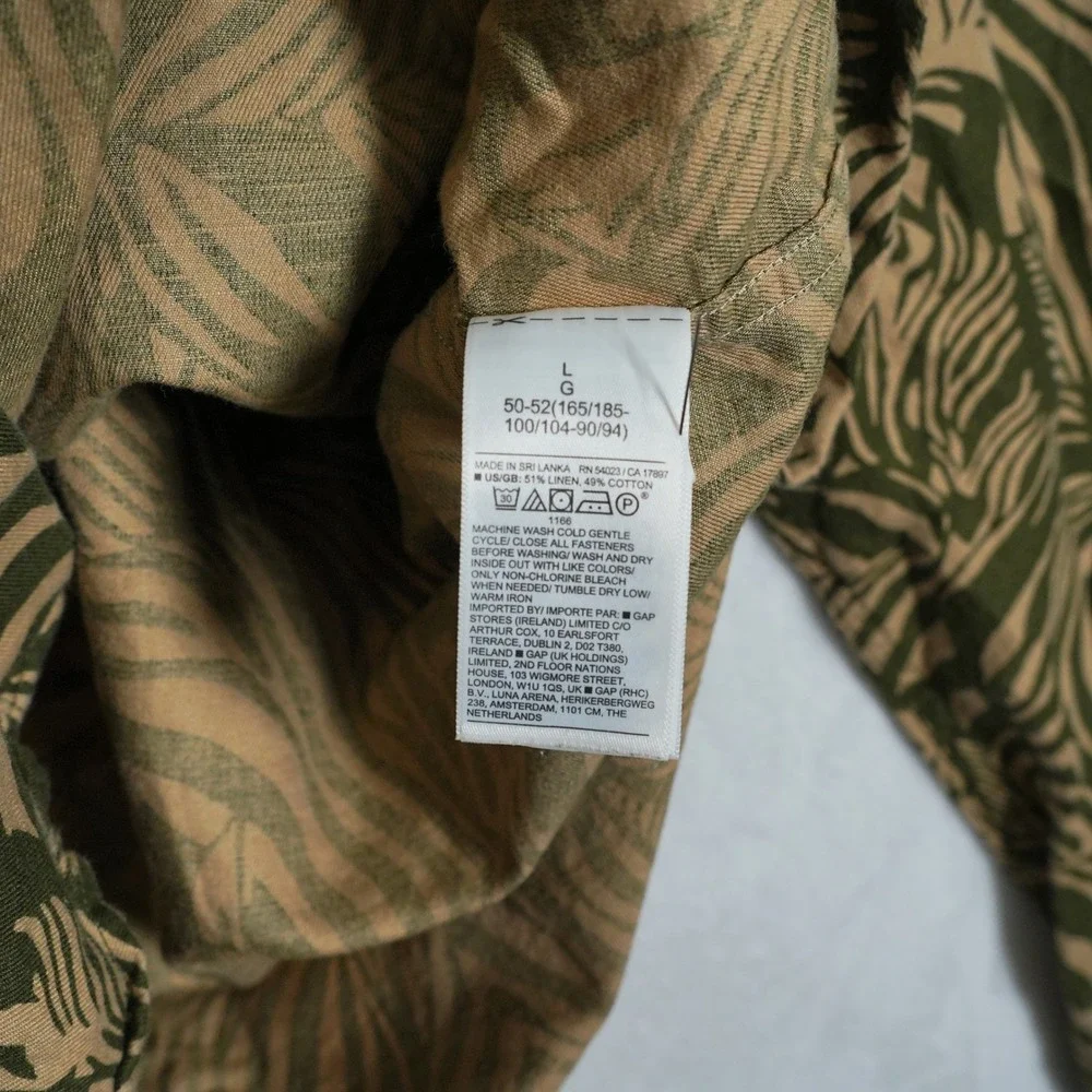 Banana Republic Zebra Expedition Linen Cotton Shirt Mens L Olive Green Safari