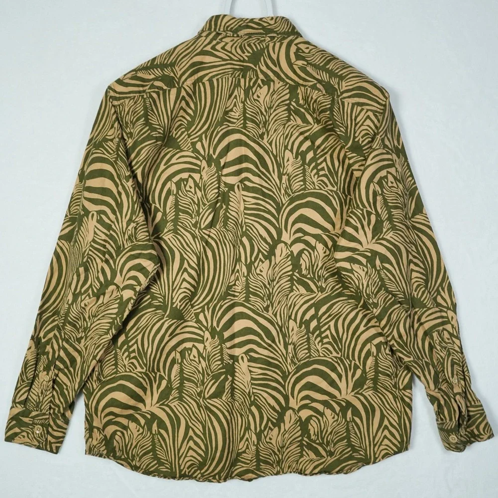 Banana Republic Zebra Expedition Linen Cotton Shirt Mens L Olive Green Safari
