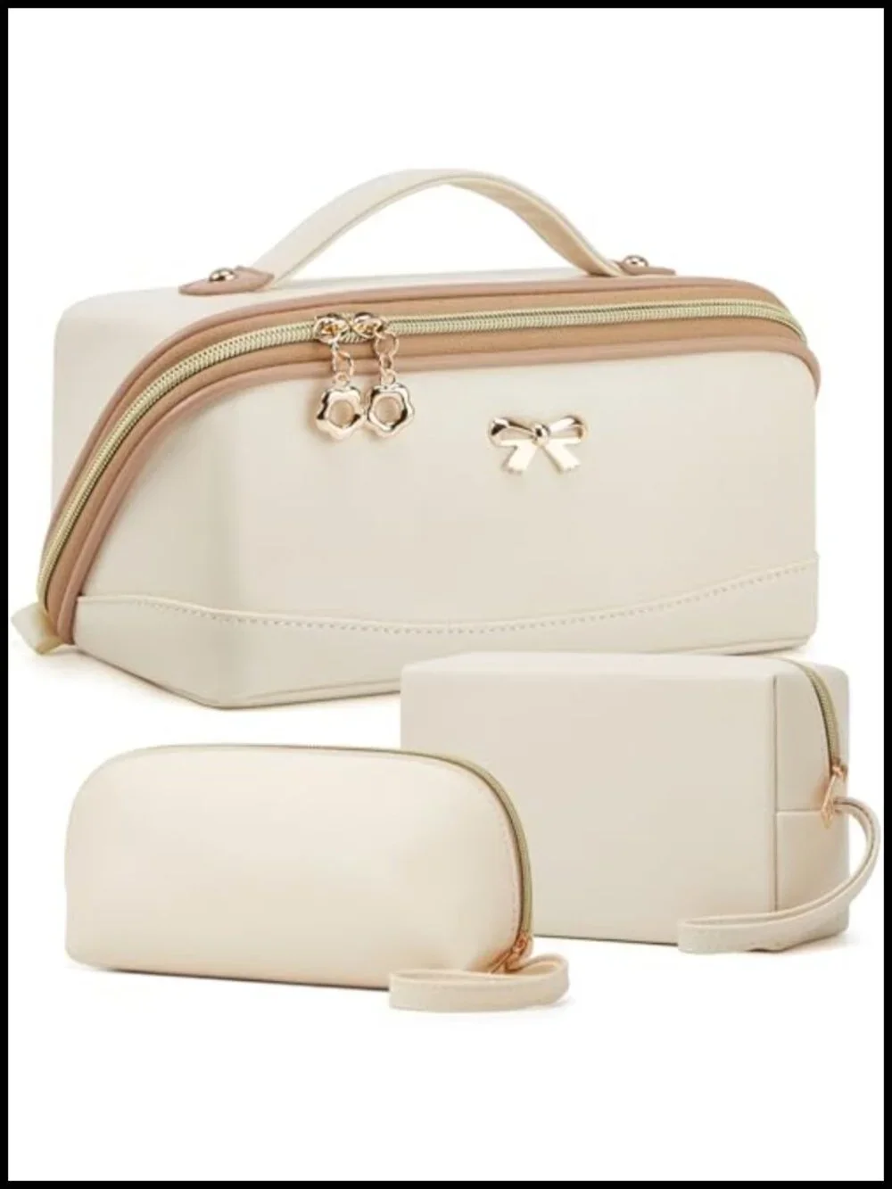 Large Capacity Travel Makeup Bag Waterproof Faux Leather Toiletry Organizer Set