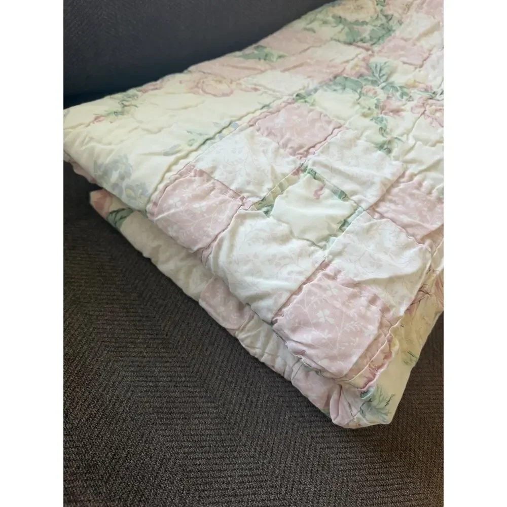 Vintage Laura Ashley Country Pink Roses Patchwork Quilt Full/queen Cottagecore