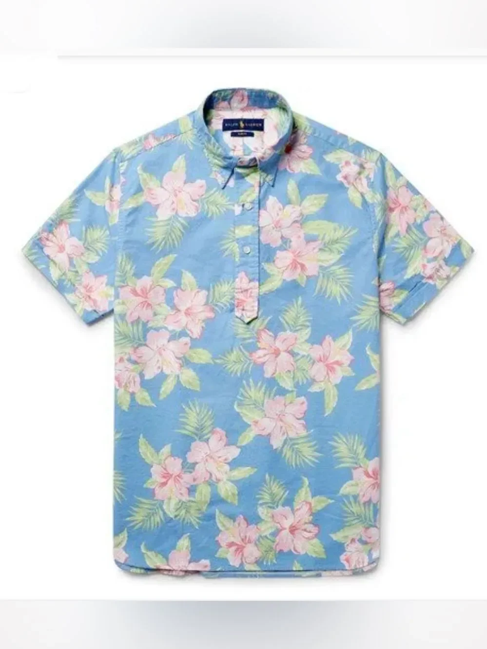 Ralph Lauren Light Blue Tropical Print 100% Cotton Short Sleeve Pullover Shirt
