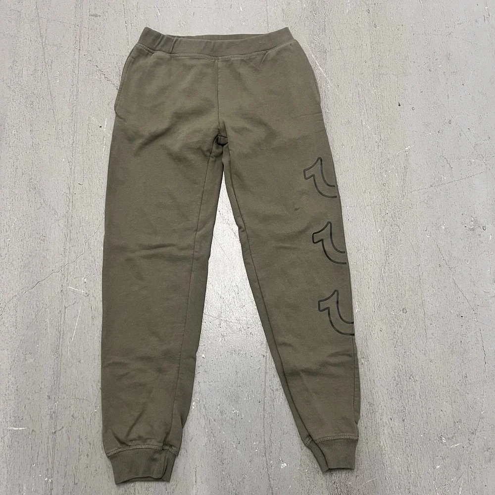 True Religion Boys Jogger Sweatpants Olive Green Size M (10-12) Youth Logo Pants