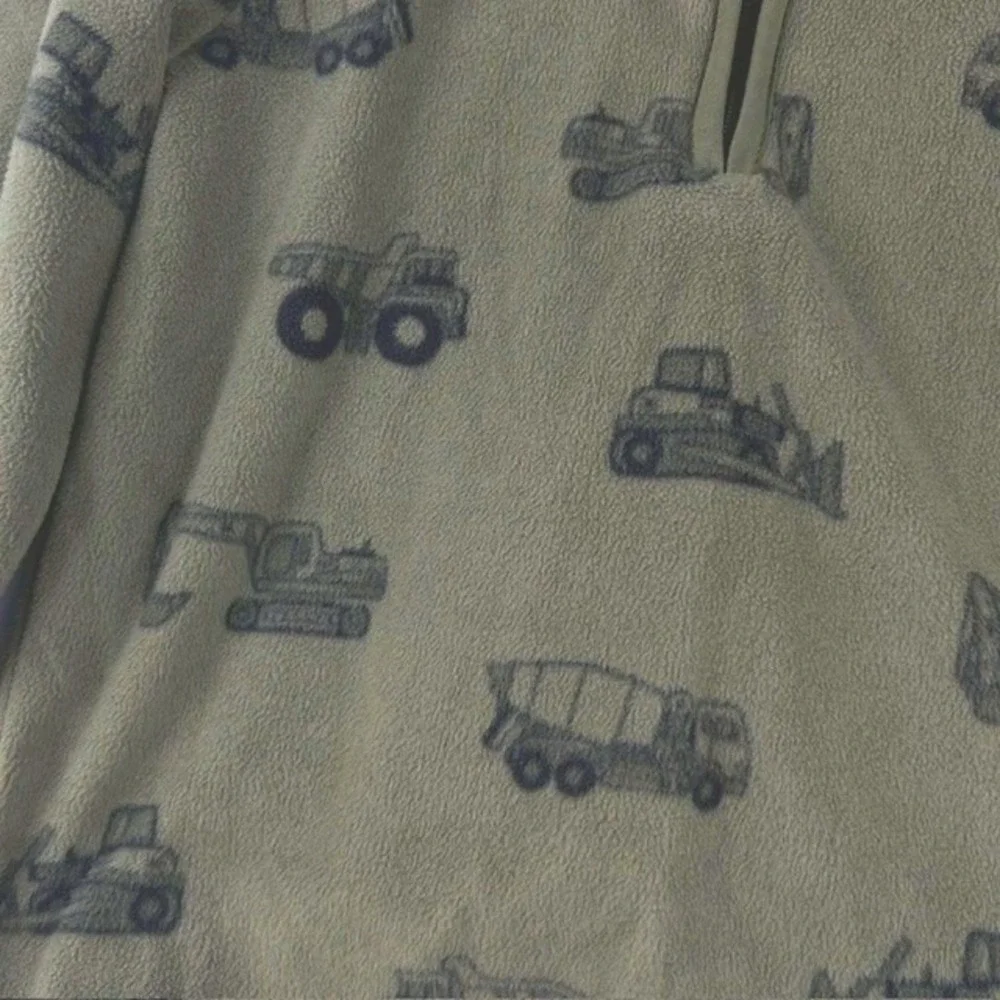 The Childrens Place Boys Olive Green Construction Vehicle Fleece Quarter Zip 5T