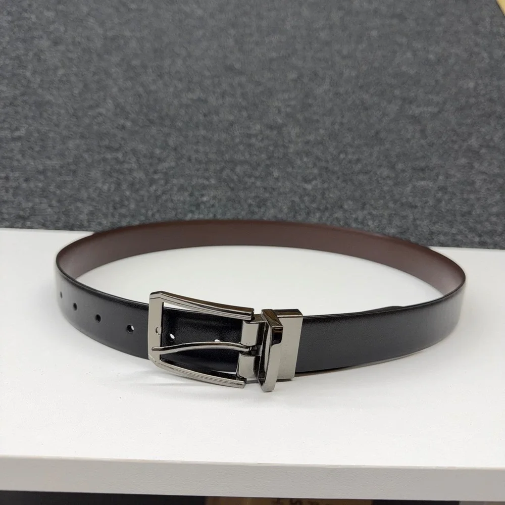 Perry Ellis Mens‎ Genuine Leather Belt Size 34/85 Black Brown GunMetal Buckle