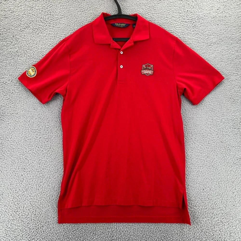 POLO GOLF Ralph Lauren Polo Shirt Men Medium Red Kitchen‎ Aid Senior PGA Logo