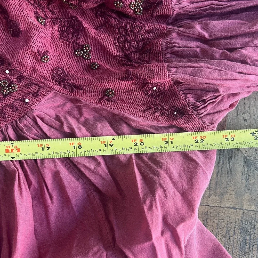 Free People Size XS Have It My Way Top Beaded Tie‎ Back Peasant Pink Boho Fairy