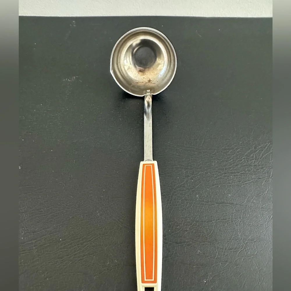 EKCO Vintage Cooking Utensil Retro‎ Orange Handle Chromium Plated Small Ladle