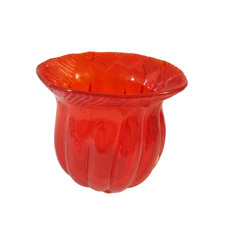 Art Glass Vase Melon Shape w Pinched Edges