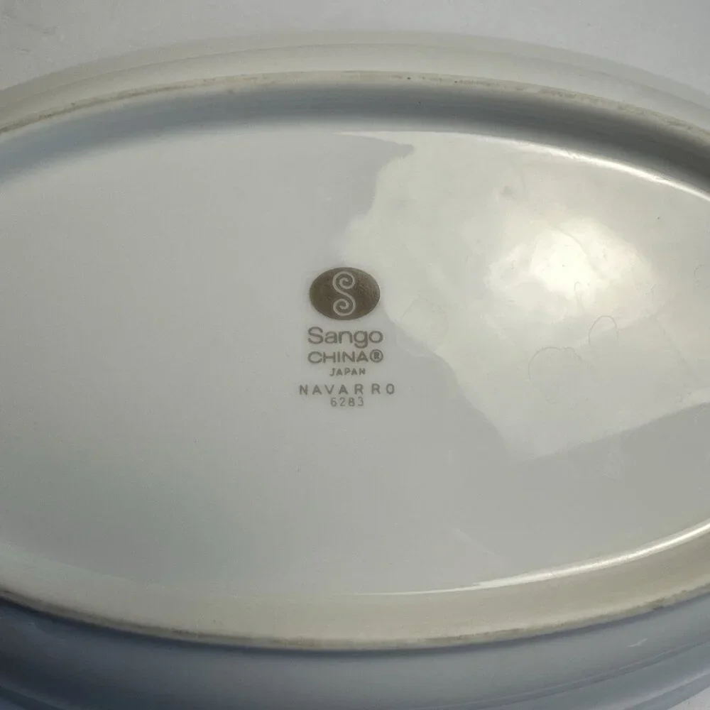 Vintage Sango China Japan‎ Navarro Grey Floral Design Oval Vegetable Bowl 6283