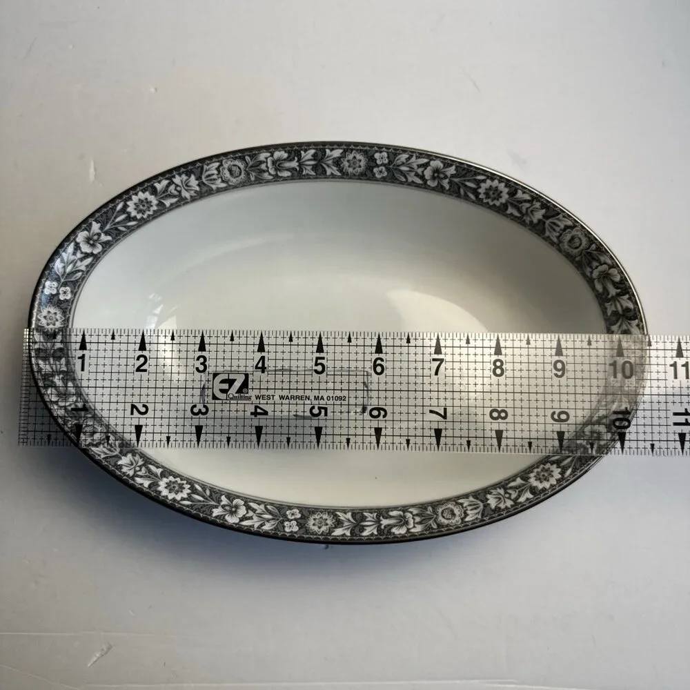 Vintage Sango China Japan‎ Navarro Grey Floral Design Oval Vegetable Bowl 6283