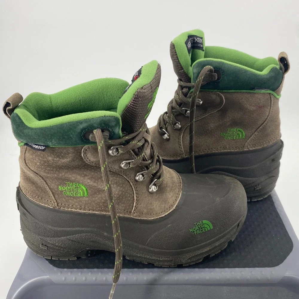 The North Face Boys‎ Size 5 Heat Seeker Waterproof Winter Boots Gray Green