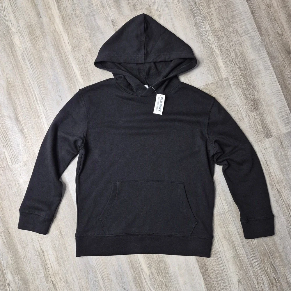 Old Navy Kids Pullover Hoodie Solid Black‎ Blank Wardrobe Staple NWT L 10/12