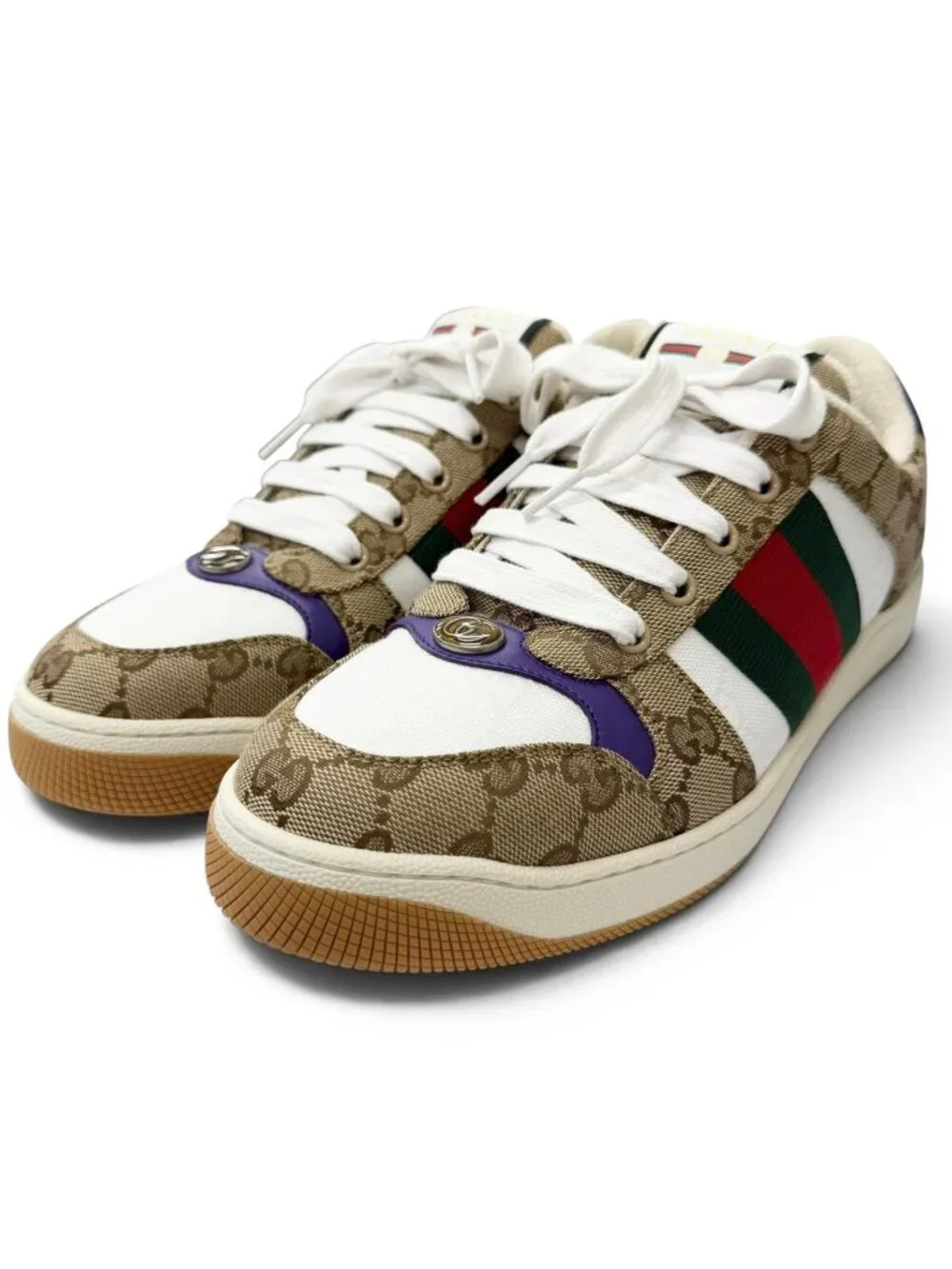 Gucci Screener GG Canvas Leather Low Cut Sneakers Beige 6