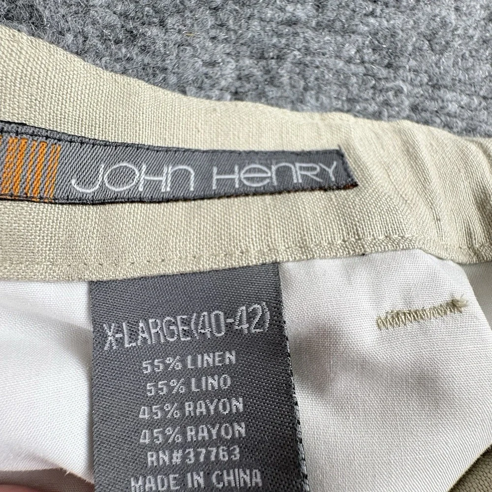 John Henry Pants Men XL 40-42 Beige Linen Blend Cargo Relaxed Coastal Minimalist