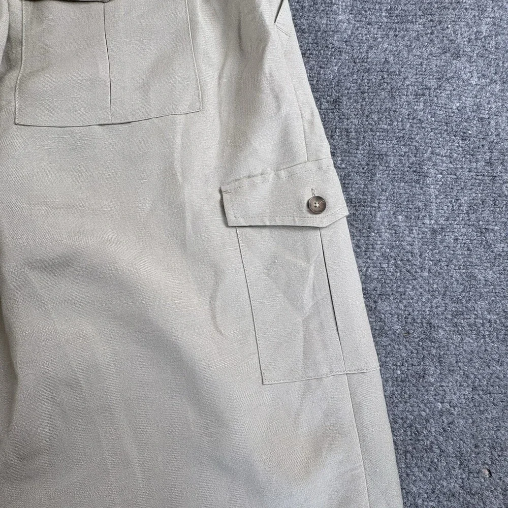John Henry Pants Men XL 40-42 Beige Linen Blend Cargo Relaxed Coastal Minimalist