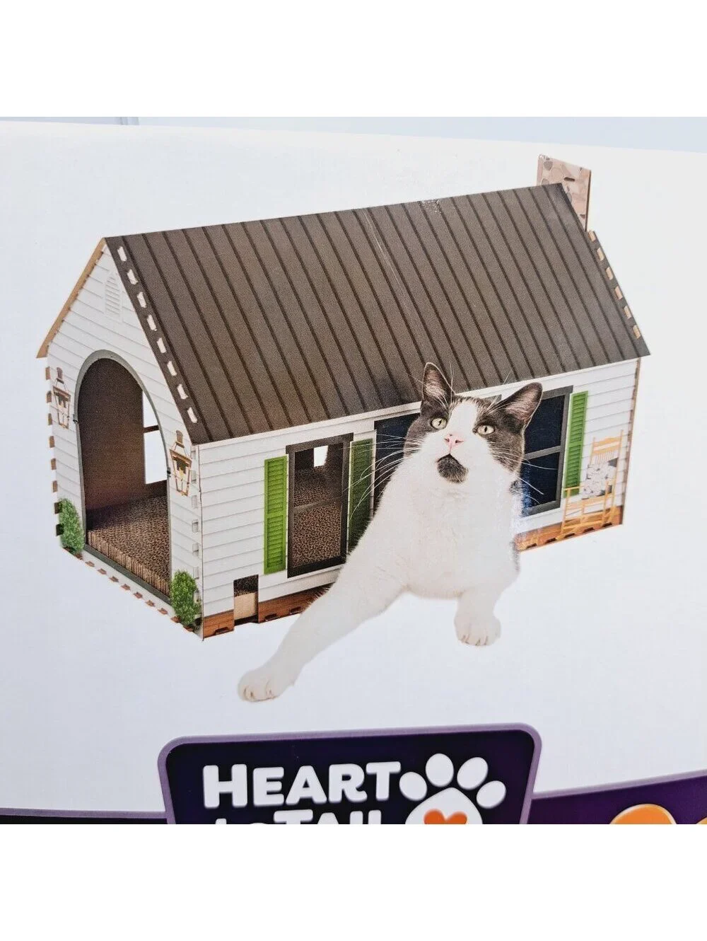 Farmhouse White House Cat or Small Animal House with Cardboard Scratching Boards
