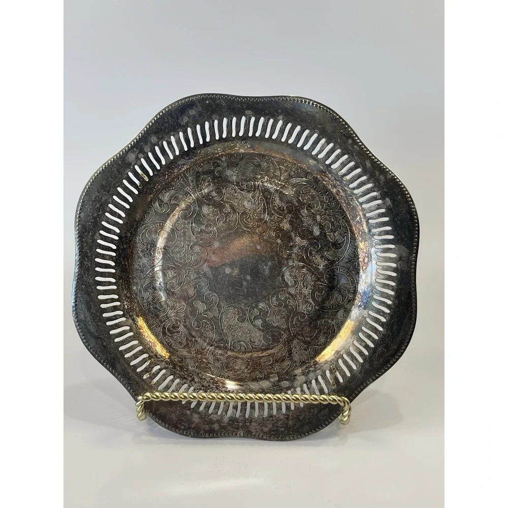 Vintage Viking Plate E.P. Brass Made In Canada Small Silver Plated  9 1/4