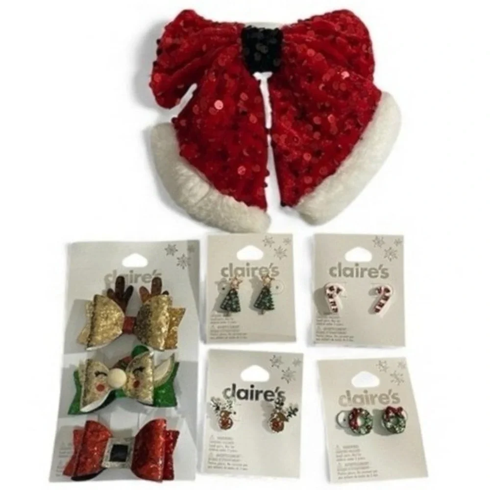 NWT Set‎ of Claire's Holiday Earrings & Hair Accessories
