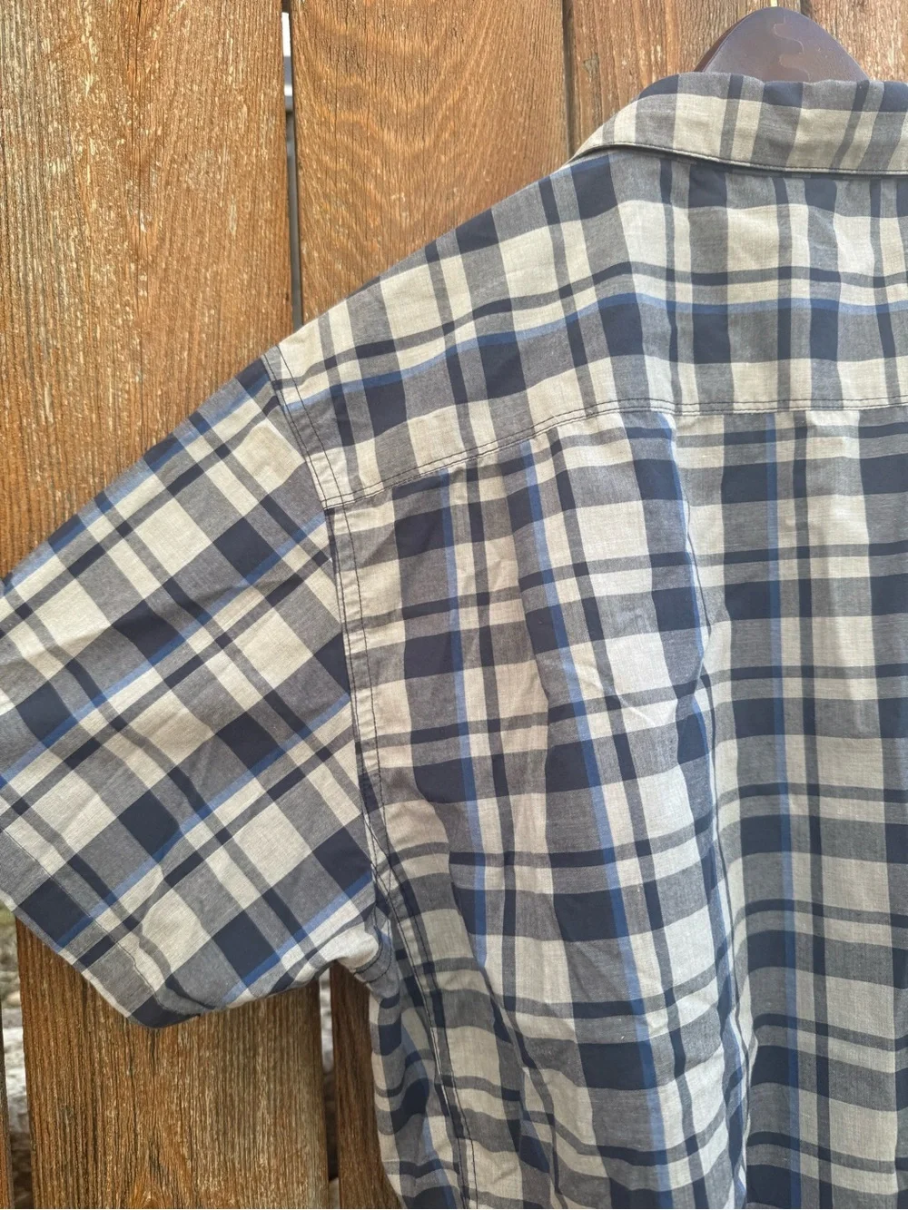 North Face Men's Blue Gray Plaid Short Sleeve Snap Button Down Shirt Size Large