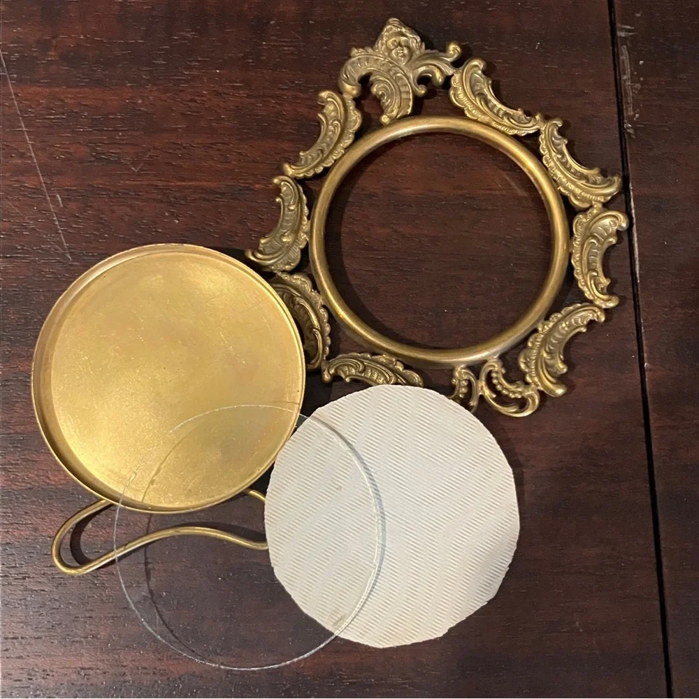 2 Antique Victorian / Edwardian Miniature Metal Gilt Frames Wreath & Gibson Girl