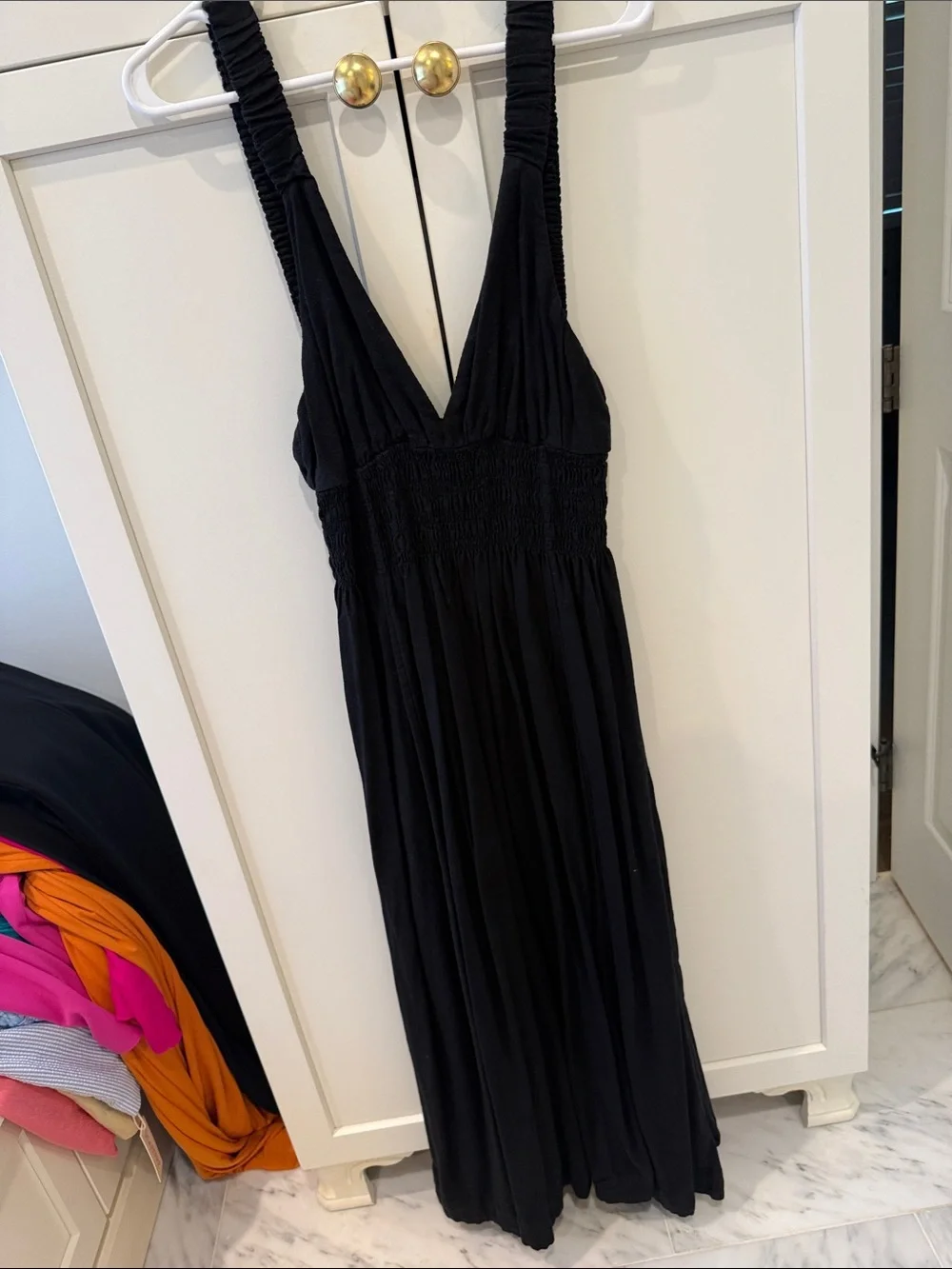 Abercrombie & Fitch Black V-Neck Smocked Waist Maxi Dress