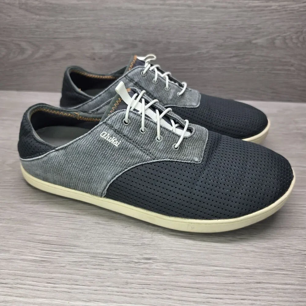 OluKai Nohea Moku Boat Shoes Mens Size 9.5 Gray Textile Mesh Sneakers Slip On