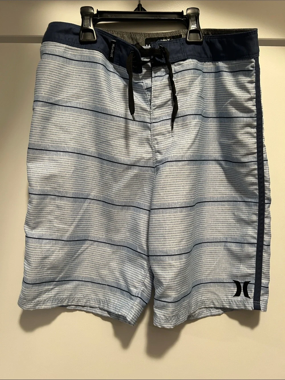 Hurley Light Blue & Navy Striped Swim Board shorts
