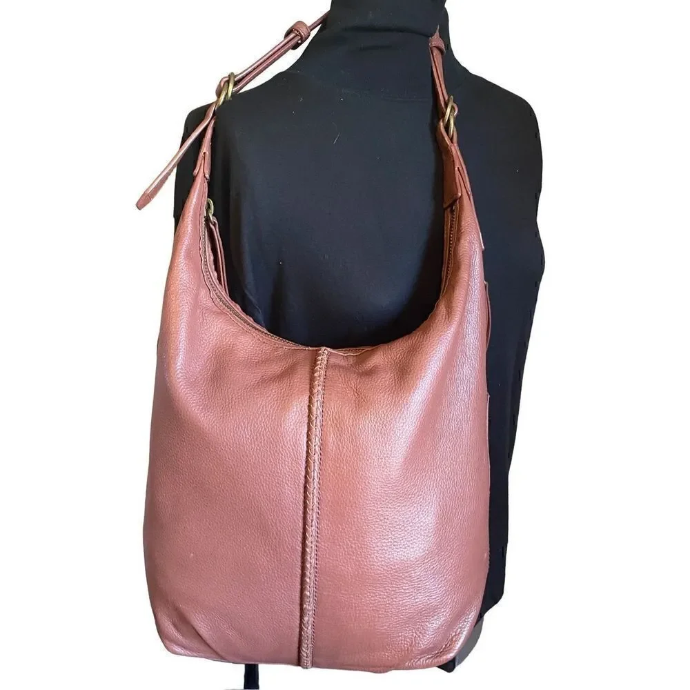Lucky Brand brown leather over the shoulder  large hobo bag rare